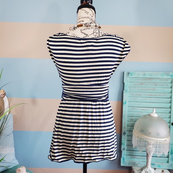 Max Studio Navy and White Striped Twist Tank - Picture 4 of 6